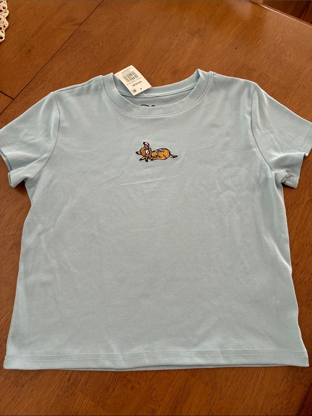 DISNEY NWT Kids Light Blue Short-Sleeve Tee with Fawn Embroidery SIZE Med - Picture 5 of 5